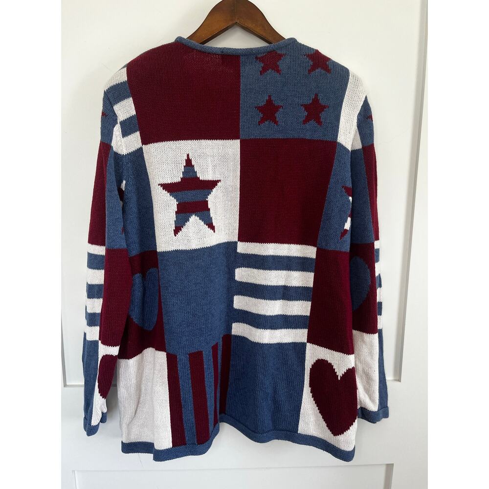 Vintage 90s Americana Cardigan USA Patriotic Cottage Granny July 4 Plus Size 1X - Picture 3 of 8